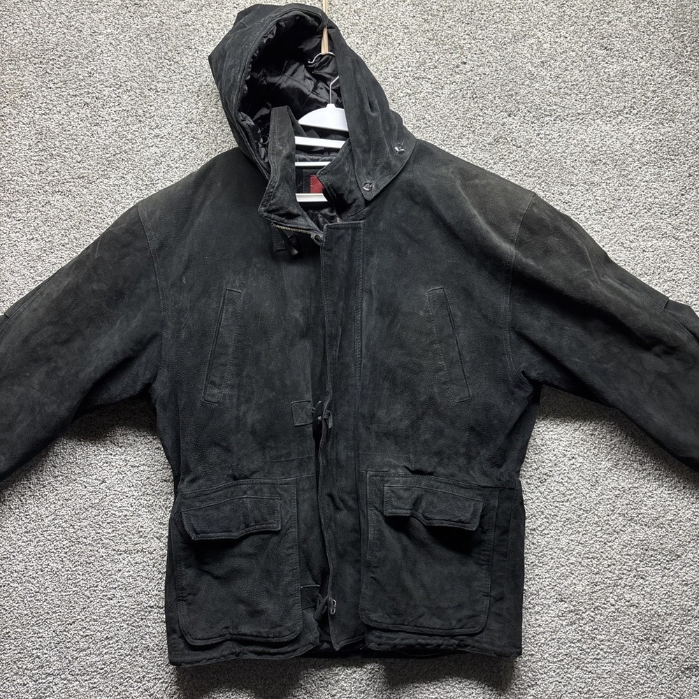 Vintage Zeidler & Zeidler Mens‎ LARGE Leather Chore Utility Jacket Lined Hooded